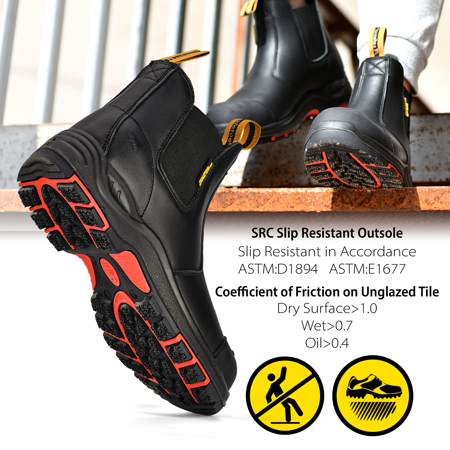 Pronto Stock Stivali di sicurezza in pelle nera per uomo e donna M-8025NBK
