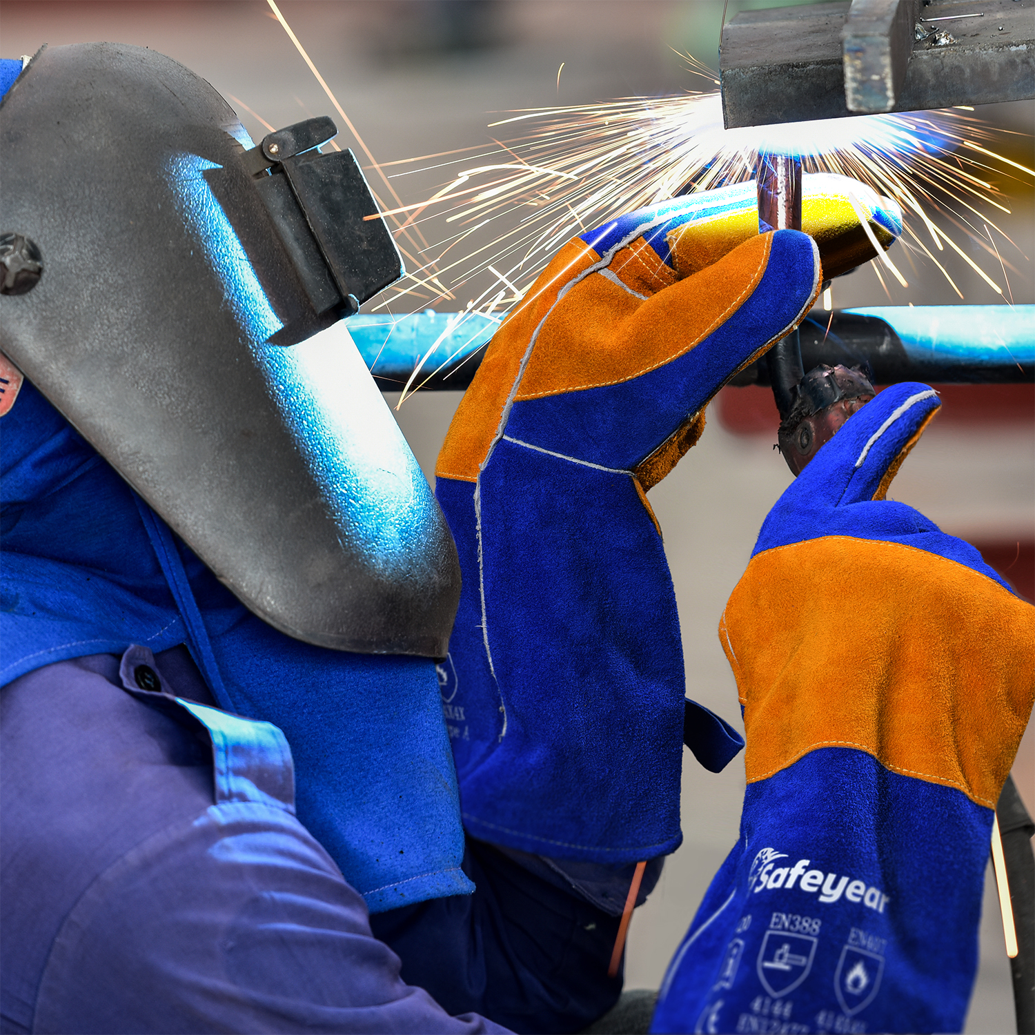 Guanti da lavoro in pelle per saldatura FL-1023 blu