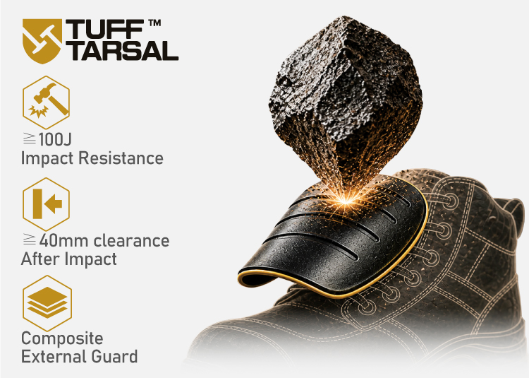 Tecnologia di protezione metatarsale TuffTarsal™ con protezione composita per calzature di sicurezza resistenti agli urti