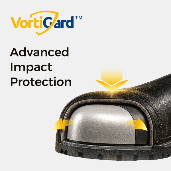 Tecnologia di protezione della punta VortiGard™ per calzature di sicurezza resistenti agli urti Tecnologia di protezione della punta VortiGard™ per calzature di sicurezza resistenti agli urti