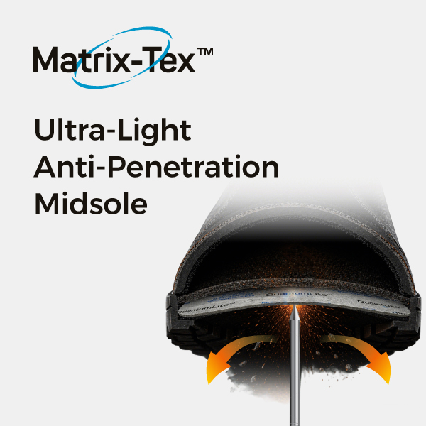 Tecnologia dell"intersuola antiperforazione ultraleggera Matrix-Tex™ per calzature di sicurezza resistenti alla perforazione