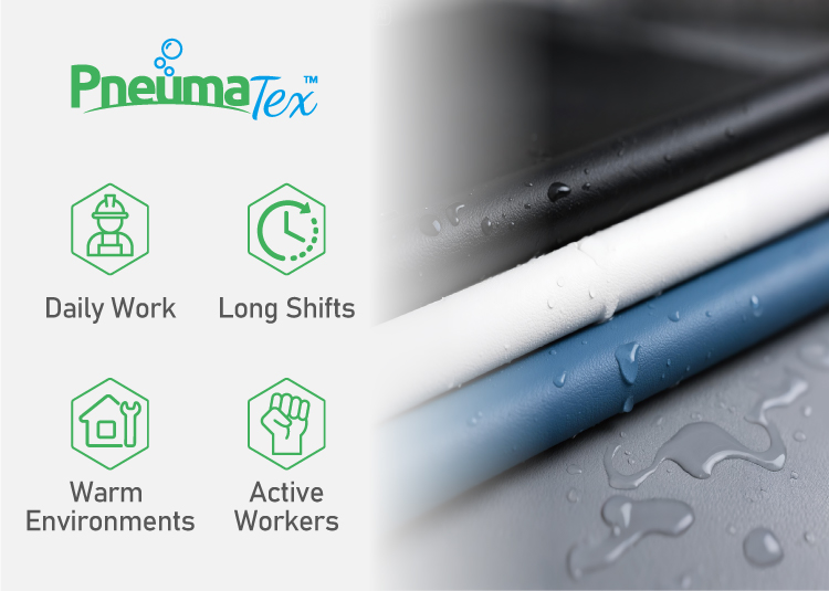 Pelle in microfibra impermeabile PneumaTex™ per il lavoro quotidiano, turni lunghi, ambienti caldi e lavoratori attivi